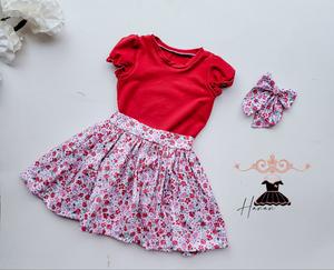 Floral Tikled Pink skirt set