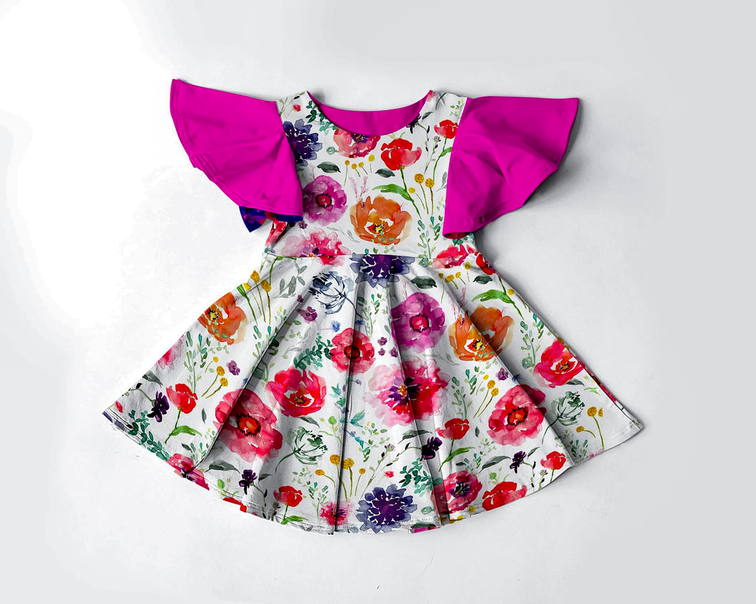 Floral flutter sleeved dress