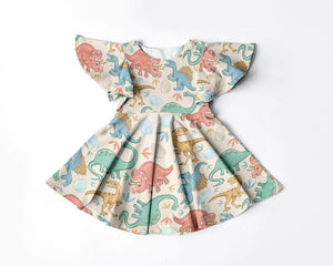 Muted Dino flutter sleeved dress