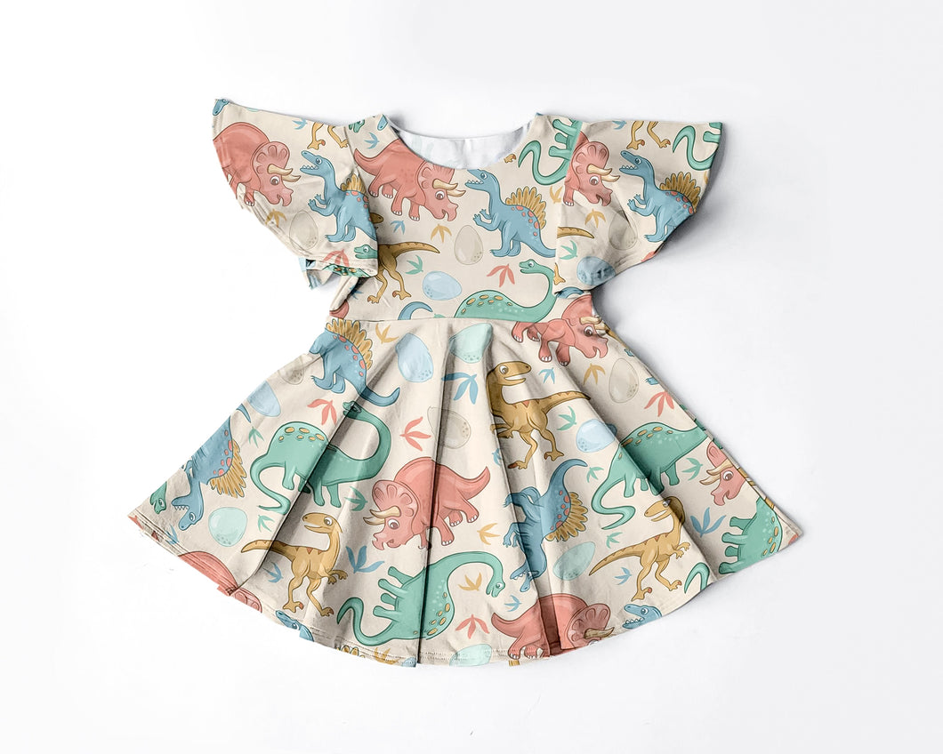 Muted Dino flutter sleeved dress